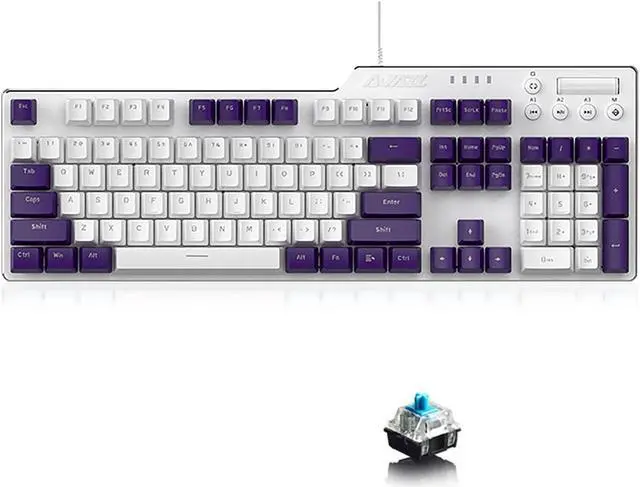 Main image of Lomiluskr Wired Mechanical Gaming Keyboard, 104 Keys and 6 Media Keys Anti-Ghosting, 2 Colors PBT Keycap, Hot-swappable Switch, Elegant White Backlight, Aluminum Panel (Purple&White, Blue Switch)