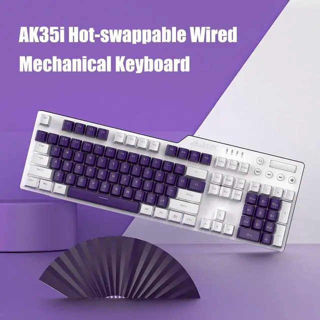 Alt view image 2 of 5 - Lomiluskr Wired Mechanical Gaming Keyboard, 104 Keys and 6 Media Keys Anti-Ghosting, 2 Colors PBT Keycap, Hot-swappable Switch, Elegant White Backlight, Aluminum Panel (Purple&White, Blue Switch)