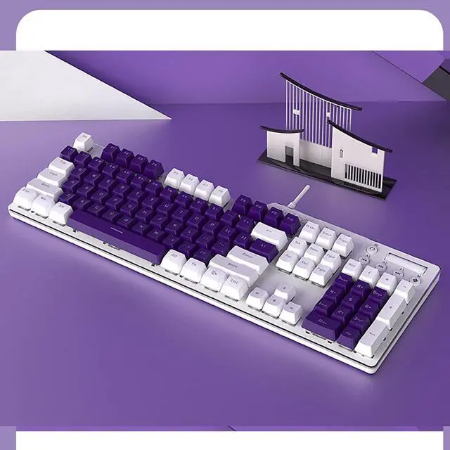 Alt view image 3 of 5 - Lomiluskr Wired Mechanical Gaming Keyboard, 104 Keys and 6 Media Keys Anti-Ghosting, 2 Colors PBT Keycap, Hot-swappable Switch, Elegant White Backlight, Aluminum Panel (Purple&White, Blue Switch)