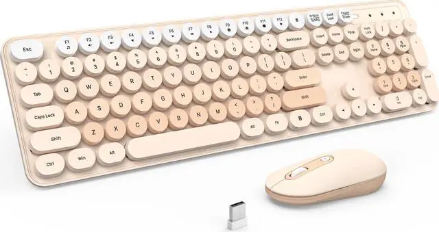 Main image of Wireless Keyboard and Mouse, Silent Keyboard Mouse Combo, Full-Sized Colorful Typewriter Keyboard with Round Keycaps, 2.4G Cute Mouse Compatible with PC/Laptop/Computer(Milk Tea)