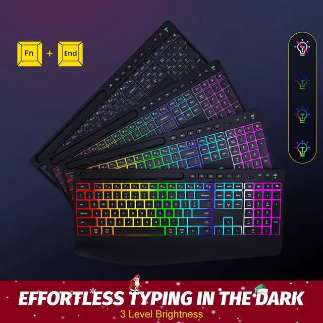 Alt view image 2 of 5 - Wireless Keyboard and Mouse Combo - Dual System RGB Backlit Mouse and Keyboard,2.4G Rechargeable,Full-Sized Ergonomic Silent Design with Phone Holder for Windows Mac PC Laptop