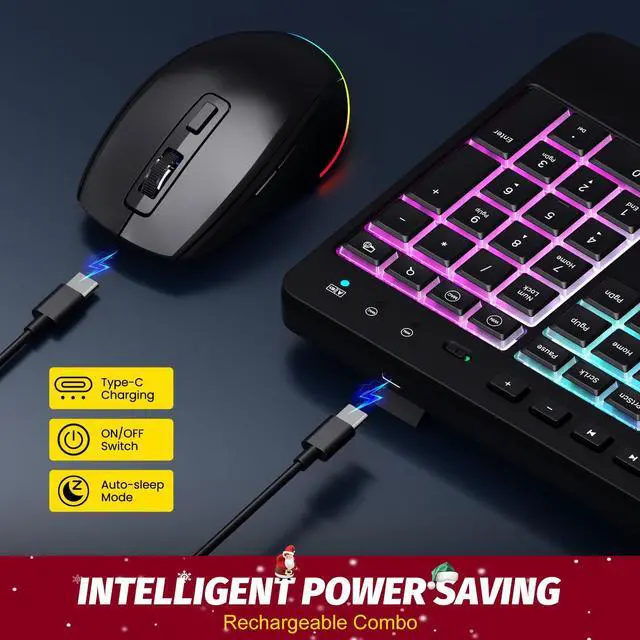 Alt view image 5 of 5 - Wireless Keyboard and Mouse Combo - Dual System RGB Backlit Mouse and Keyboard,2.4G Rechargeable,Full-Sized Ergonomic Silent Design with Phone Holder for Windows Mac PC Laptop