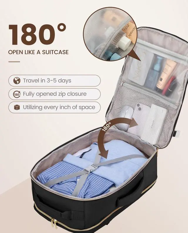 Alt view image 2 of 5 - LOVEVOOK Travel Backpack Carry on Backpack, 40L Flight Approved Personal Item Travel Bag with 17 Inch Laptop Backpacks for Women&Men, Large Suitcase Backpacks With 3 Packing Cubes, Black-Black