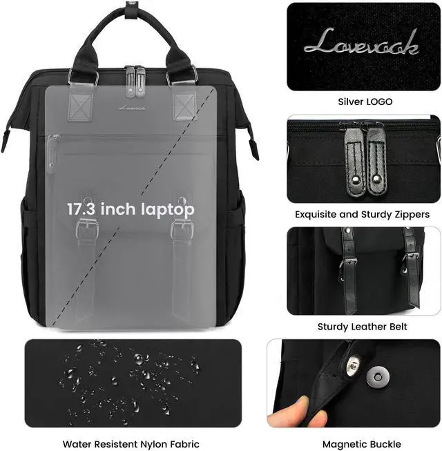 Alt view image 2 of 5 - LOVEVOOK Laptop Backpack for Women, Teacher Nurse Bag Work Travel Computer Backpacks Purse,Water Resistant Daypack with USB Charging Port, 17.3 inch