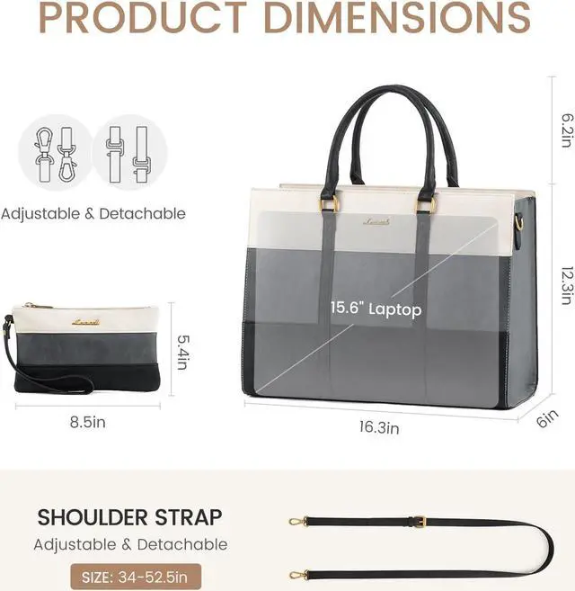 Alt view image 4 of 5 - LOVEVOOK Laptop Bag for Women, 15.6 Inch Laptop Tote Bag, Vintage Leather Work Bags for Women, Waterproof Computer bag with Clutch Purse, Large Capacity Briefcase, Business Office Bag