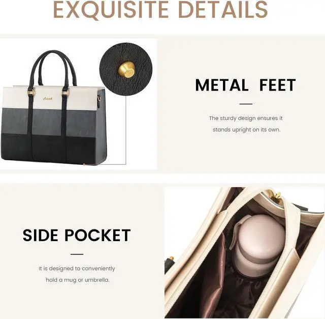 Alt view image 5 of 5 - LOVEVOOK Laptop Bag for Women, 15.6 Inch Laptop Tote Bag, Vintage Leather Work Bags for Women, Waterproof Computer bag with Clutch Purse, Large Capacity Briefcase, Business Office Bag