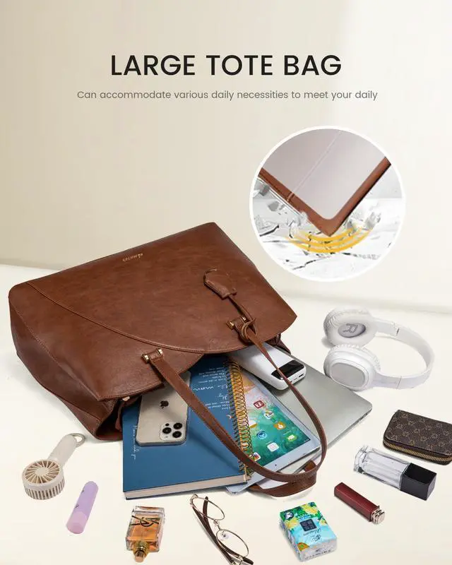 Alt view image 2 of 5 - LOVEVOOK Work Tote Bag for Women, Vintage Leather Laptop Bag Teacher Tote Bag, Professional 15.6 Inch Computer Bag, Large Tote Purse Handbag With Laptop Compartment, Dark Brown