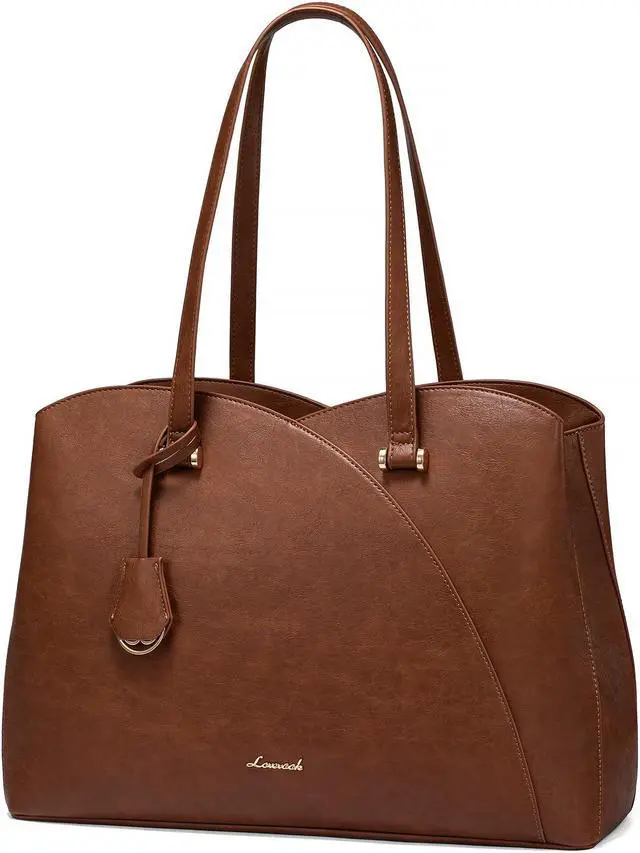 Main image of LOVEVOOK Work Tote Bag for Women, Vintage Leather Laptop Bag Teacher Tote Bag, Professional 15.6 Inch Computer Bag, Large Tote Purse Handbag With Laptop Compartment, Dark Brown