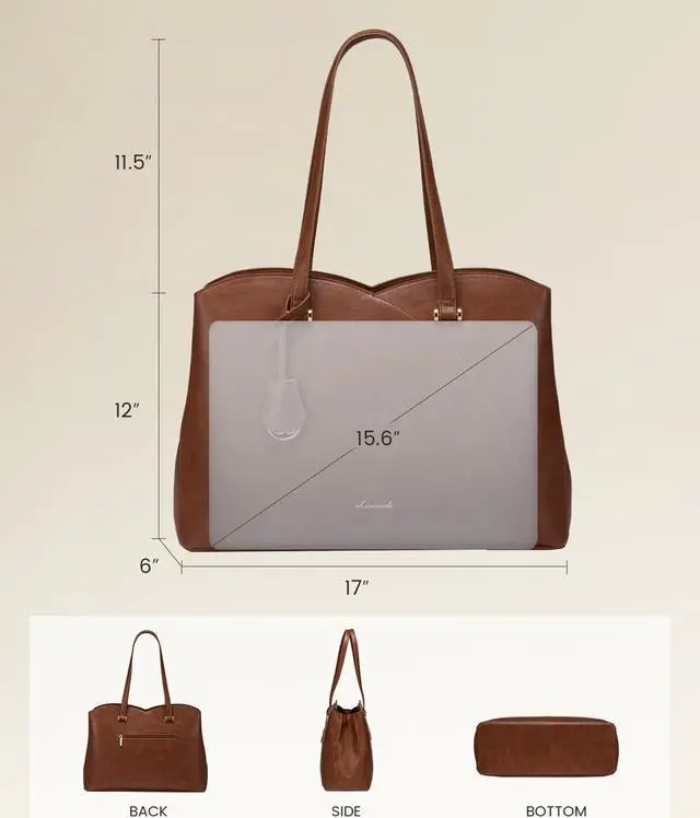 Alt view image 4 of 5 - LOVEVOOK Work Tote Bag for Women, Vintage Leather Laptop Bag Teacher Tote Bag, Professional 15.6 Inch Computer Bag, Large Tote Purse Handbag With Laptop Compartment, Dark Brown