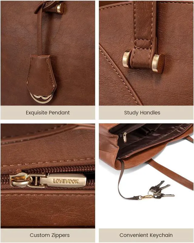 Alt view image 5 of 5 - LOVEVOOK Work Tote Bag for Women, Vintage Leather Laptop Bag Teacher Tote Bag, Professional 15.6 Inch Computer Bag, Large Tote Purse Handbag With Laptop Compartment, Dark Brown