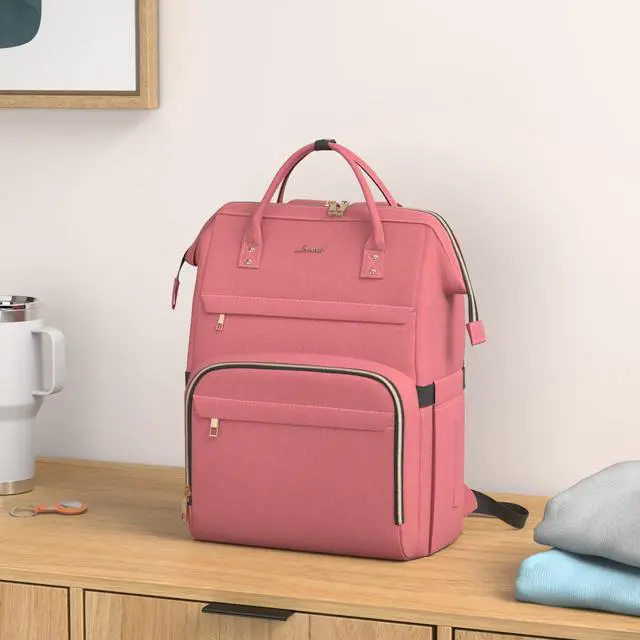 Alt view image 2 of 5 - LOVEVOOK Laptop Backpack for Women,17 Inch Professional Womens Travel Backpack Purse Computer Laptop Bag Nurse Teacher Backpack,Waterproof College Work Bag Carry on Back Pack with USB Port,Light-red