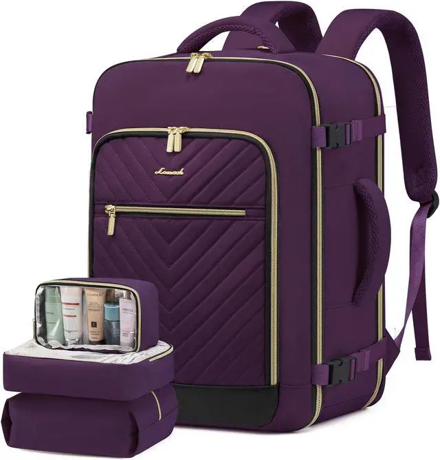 40L Carry On Travel Backpack For Women & Men - Flight Approved, Fits 17" Laptop, Purple - View #10