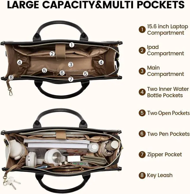 Alt view image 2 of 5 - LOVEVOOK Laptop Tote Bags for Women Canvas Work Bag 15.6 inch Large Professional Teacher Purse Lightweight Computer Bag Briefcase Business Office, Black-white