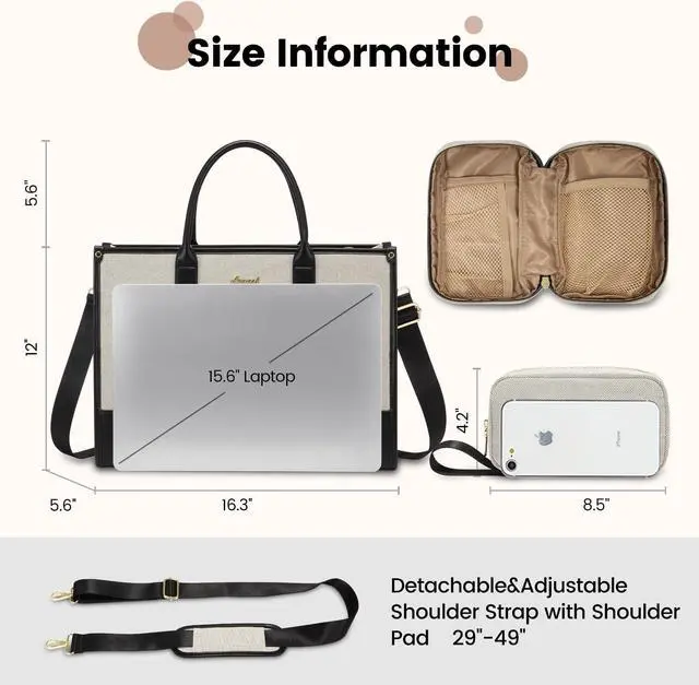 Alt view image 5 of 5 - LOVEVOOK Laptop Tote Bags for Women Canvas Work Bag 15.6 inch Large Professional Teacher Purse Lightweight Computer Bag Briefcase Business Office, Black-white