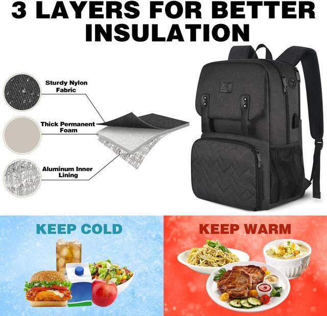 Alt view image 3 of 5 - MATEIN Lunch Backpack, 15.6 Inch Insulated Cooler Lunchbox Backpacks with USB Port for Women Work, Hanging Diaper Caddy, Portable Diaper Organizer Stacker, Nursery Storage for Changing Table