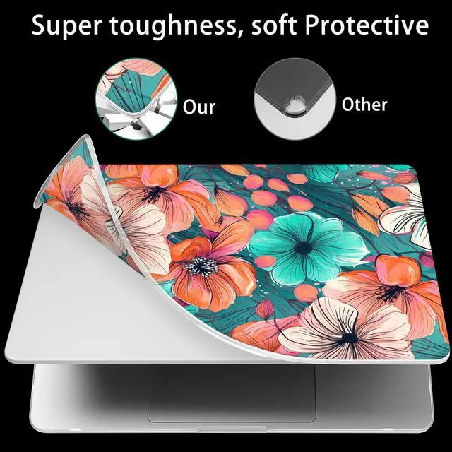 Alt view image 3 of 5 - Mektron Ultra Thin Armor Case Compatible with MacBook Air 13.6 inch Printed Cover 2025-2022 M4 M3 M2 A3240 A3113 A2681, Protective Hard Shell with Fold Kickstand, Flowers C126