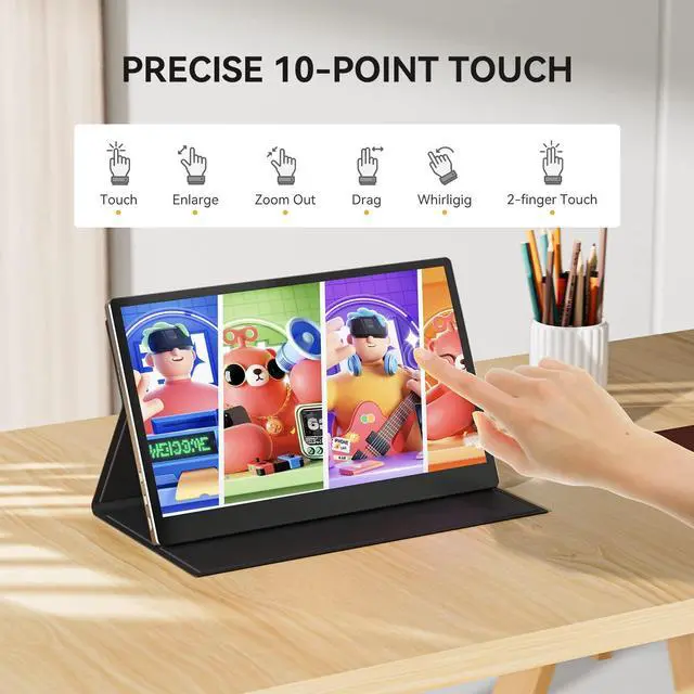 Alt view image 4 of 5 - Miktver 13.3 Inch Portable Touchscreen Monitor, 1920X1080 Full HD IPS Capacitive Touchscreen Monitor with 2 USB C Ports & HDMI Port Compatible with PC/Laptop/Phone/Mac/Xbox/PS4