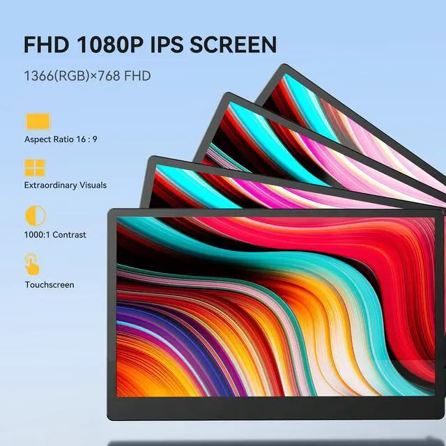 Alt view image 2 of 5 - Miktver 13.3 Inch Portable Touchscreen Monitor, 1920X1080 Full HD IPS Capacitive Touchscreen Monitor with 2 USB C Ports & HDMI Port Compatible with PC/Laptop/Phone/Mac/Xbox/PS4