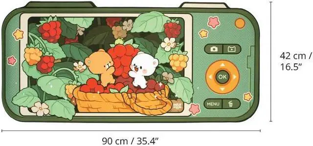 Alt view image 4 of 4 - Green Berry Picking Desk Mat Authentic Milkmochabear Merchandise (35.4" x 18.1") Inches Cute Extra Large Gaming Mouse Pad with Non-Slip Rubber Base for Computer Keyboard Laptop Home Office Accessories