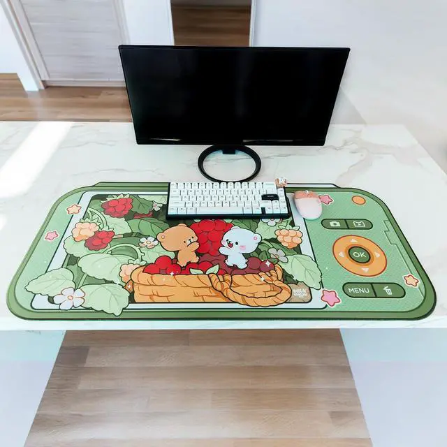 Alt view image 3 of 4 - Green Berry Picking Desk Mat Authentic Milkmochabear Merchandise (35.4" x 18.1") Inches Cute Extra Large Gaming Mouse Pad with Non-Slip Rubber Base for Computer Keyboard Laptop Home Office Accessories