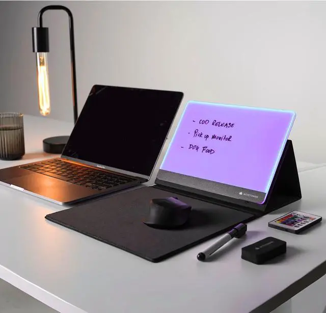 Alt view image 2 of 5 - Note Tower LED Mousepad Whiteboard | Dry Erase Glass Board for Desk | Ambience Color Changing White Board | Write Notes & to-Do Lists, Remote & App Controlled, for Office, Home, School (Electric)
