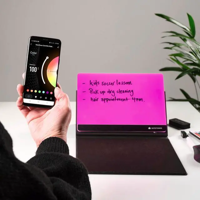 Alt view image 3 of 5 - Note Tower LED Mousepad Whiteboard | Dry Erase Glass Board for Desk | Ambience Color Changing White Board | Write Notes & to-Do Lists, Remote & App Controlled, for Office, Home, School (Electric)