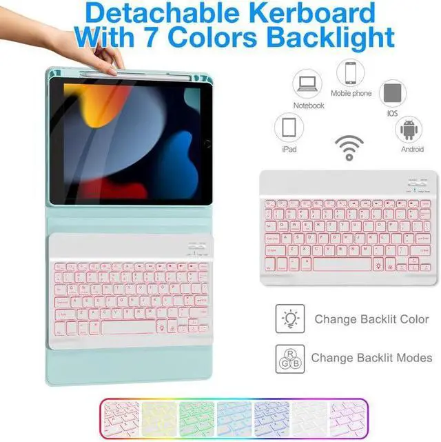 Alt view image 3 of 5 - OPAKIT Magnetic Keyboard Case for iPad 9th/8th/7th Generation 10.2 inch, iPad Pro 10.5-inch Air 3rd Case with Pencil Holder, 7 Color Backlight BT Keyboard (2021/2020/2019/2017), Blue