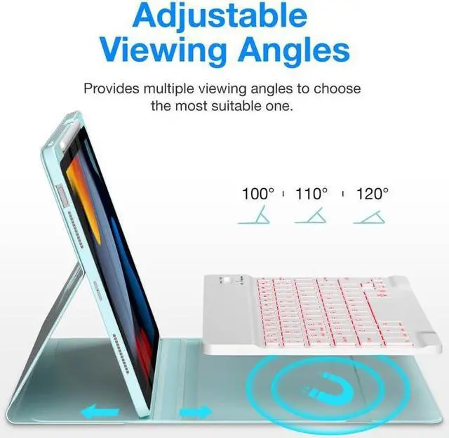 Alt view image 4 of 5 - OPAKIT Magnetic Keyboard Case for iPad 9th/8th/7th Generation 10.2 inch, iPad Pro 10.5-inch Air 3rd Case with Pencil Holder, 7 Color Backlight BT Keyboard (2021/2020/2019/2017), Blue