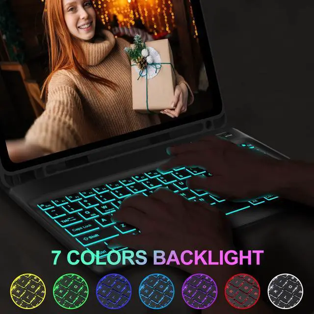 Alt view image 4 of 5 - Keyboard Case for iPad Pro 12.9 inch 6th/5th/4th/3rd Gen & iPad Air 13 inch (M3 2025/M2 2024), 7 Color Backlit & Magnetic Detachable Wireless Keyboard, Flip Cover with Pencil Holder, Auto Sleep/Wake