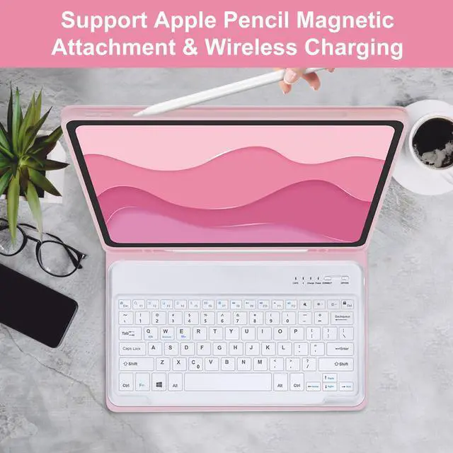 Alt view image 2 of 5 - Keyboard Case for iPad Air 13 inch 2024 and iPad Pro 12.9 Case with Keyboard 6th/5th/4th/3rd Gen, Magnetic Detachable Slim Wireless Keyboard, Smart Folio Cover with Pencil Holder