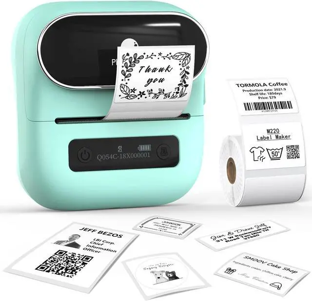Alt view image 2 of 5 - Phomemo M220 Label Maker Green & 1 Roll Transparent Thermal Label 2.36" x 1.57"(60x40mm), Upgrade 3 Inch Barcode Portable Printer, for Office & Small Business, Compatible with Phones&PC