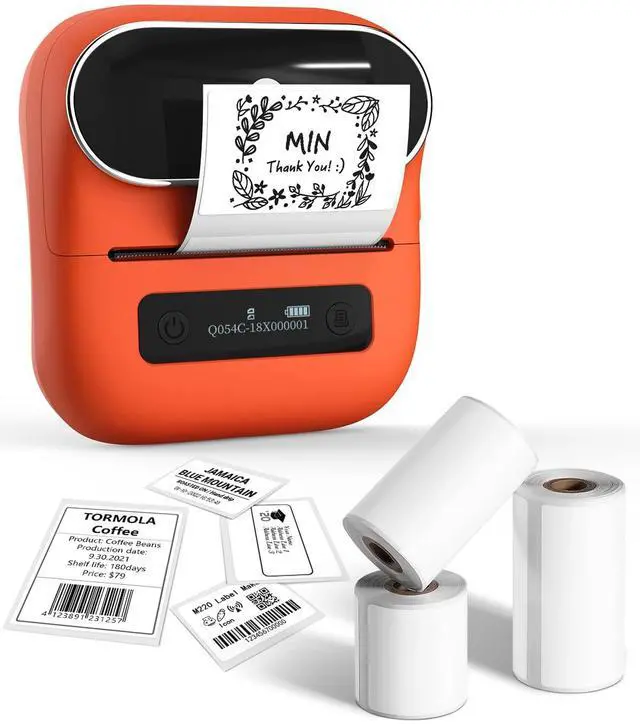 Alt view image 2 of 5 - Phomemo M220 Label Maker Orange & 1 Roll Transparent Thermal Label 1.96"x1.18"(50x30mm), Upgrade 3 Inch Barcode Portable Printer, for Office & Small Business, Compatible with Phones&PC