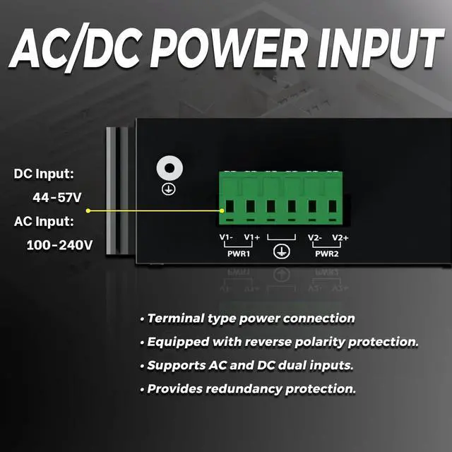 Alt view image 2 of 5 - Procet 10 Gbps Gigabit PoE++ Injector Din Rail, 60W Industrial Adapter with Wide Temp -40degF to 149degF, 6KV Surge Protection, AC/DC Input, IEEE802.3af/802.3at/802.3bt, PT-PSE105GB-AC-10