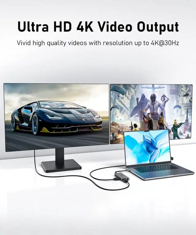 Alt view image 3 of 5 - PULWTOP USB C Docking Station to Dual HDMI Adapter, 9 in 1 USB C Hub Dual HDMI Monitors USB C Adapter with Dual HDMI, 3 USB 3.0, Ethernet, PD Compatible for Dell XPS 13/15, Lenovo Yoga, etc