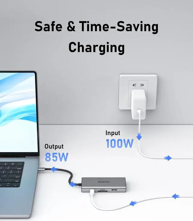 Alt view image 4 of 5 - PULWTOP USB C Docking Station to Dual HDMI Adapter, 9 in 1 USB C Hub Dual HDMI Monitors USB C Adapter with Dual HDMI, 3 USB 3.0, Ethernet, PD Compatible for Dell XPS 13/15, Lenovo Yoga, etc
