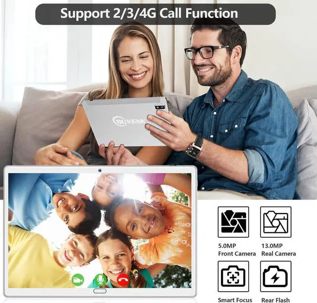 Alt view image 3 of 5 - Android 13 2 in 1 Tablet - 10.1 Inch HD, 4G Cellular with Keyboard, 64GB+4GB, Octa-Core, 2 Sim Slot, 13MP Camera, Mouse/Stylus/GPS/WiFi/Bluetooth (Silver)