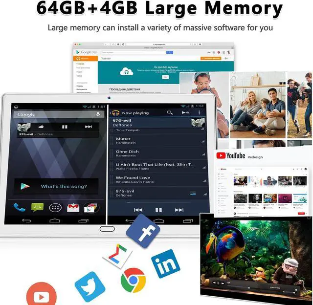 Alt view image 4 of 5 - Android 13 2 in 1 Tablet - 10.1 Inch HD, 4G Cellular with Keyboard, 64GB+4GB, Octa-Core, 2 Sim Slot, 13MP Camera, Mouse/Stylus/GPS/WiFi/Bluetooth (Silver)