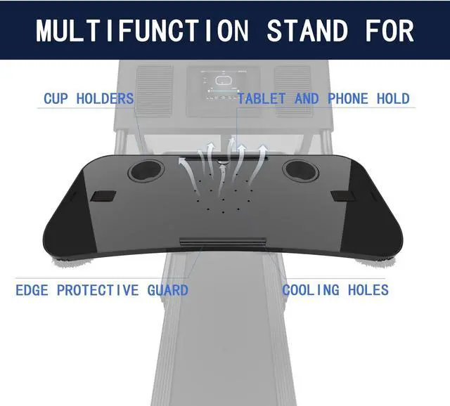 Alt view image 3 of 5 - Qsxou Treadmill Desk Attachment, 36 Inches Tread Tray Workstation Handlebars Platform with Laptop Holder, Cup Tablet Holder, Ergonomic Stand with Cooling Holes(Black)