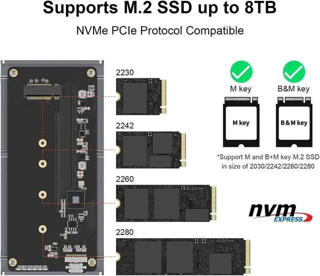 Alt view image 3 of 5 - Qwiizlab Fanless 40Gbps USB4 Thunderbolt External SSD Enclosure with Aluminum Heat Sink Chasiss, Supports M.2 NVMe PCIe SSD up to 8TB (SSD Not Included)