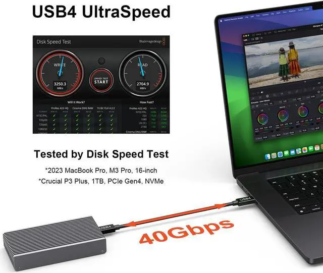 Alt view image 5 of 5 - Qwiizlab Fanless 40Gbps USB4 Thunderbolt External SSD Enclosure with Aluminum Heat Sink Chasiss, Supports M.2 NVMe PCIe SSD up to 8TB (SSD Not Included)
