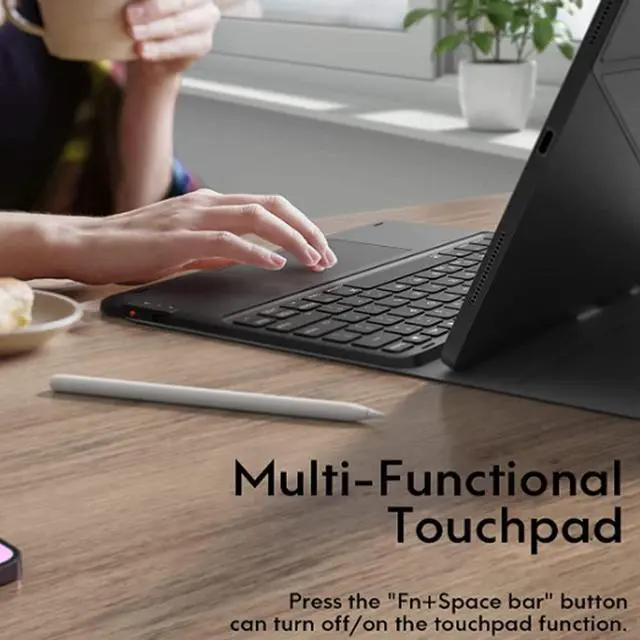 Alt view image 2 of 5 - QYiiD Case with Keyboard for Galaxy Tab A9 8.7-Inch 2023 (SM-X110/X115/X117), 7 Color Backlit, Smart Touchpad, Detachable Keyboard Synthetic Leather Cover with S Pen Holder for Tab A9 8.7" 2023, Black