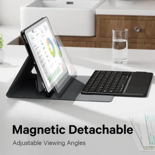 Alt view image 4 of 5 - QYiiD Case with Keyboard for Galaxy Tab A9 8.7-Inch 2023 (SM-X110/X115/X117), 7 Color Backlit, Smart Touchpad, Detachable Keyboard Synthetic Leather Cover with S Pen Holder for Tab A9 8.7" 2023, Black