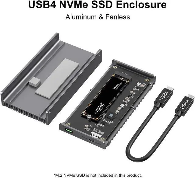 Alt view image 2 of 5 - Fanless 40Gbps USB4 Rugged NVMe Enclosure (Gray) Bundle with 10Gbps USB3.2 Magnetic NVMe Enclosure (Gray)