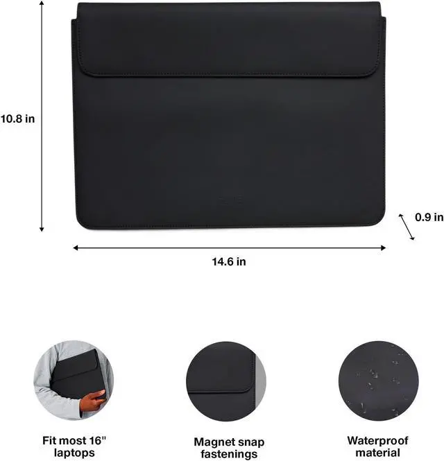 Alt view image 2 of 5 - Waterproof 16'' Laptop Portfolio Sleeve - Protective Case with Soft-Lined Compartment, Magnetic Closure, Durable PU Fabric for 16-Inch Laptops