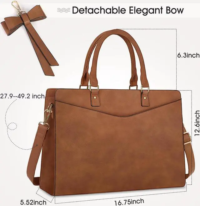 Alt view image 2 of 5 - RAINSMORE Laptop Bag for Women 15.6 Inch PU Leather Tote Bag Professional Business Office Work Bag Waterproof Briefcase Computer Tote Bag Large Lightweight Handbag Shoulder Bag, Erasing Vintage Brown