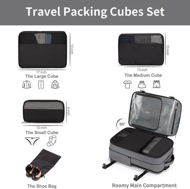 Alt view image 3 of 5 - RDTGO Carry on Backpack, 40L Flight Approved Travel Backpack for Men & Women, Expandable luggage Backpack with 4 Packing Cubes, 17 inch Laptop Backpack,Water-Resistant Business Daypack Weekender Bag