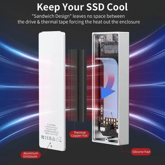Alt view image 3 of 5 - SAN ZANG MASTER M.2 NVMe SSD Enclosure Adapter, Aluminum 20Gbps USB C 3.2 Gen2x2 to NVME PCIe M-Key(B+M Key) Solid State Drive External Enclosure Support UASP Trim for 2230/2242/2260/2280