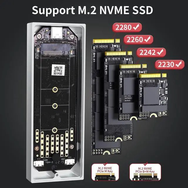 Alt view image 4 of 5 - SAN ZANG MASTER M.2 NVMe SSD Enclosure Adapter, Aluminum 20Gbps USB C 3.2 Gen2x2 to NVME PCIe M-Key(B+M Key) Solid State Drive External Enclosure Support UASP Trim for 2230/2242/2260/2280