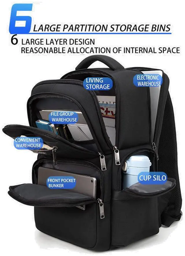 Alt view image 5 of 5 - SAIA TIAN Backpack Men's Multilayer Backpack Business Casual Bag Large Capacity Multifunctional Computer Bag,waterproof, fits 15.6inch notebook(Black)