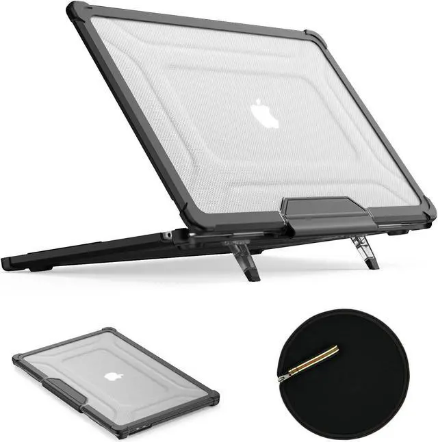 Main image of SEYMAC stock Case for MacBook Air 15 inch 2025-2023 Release A3241 A3114/A2941 M4-M2 Chip, Shock-Absorbing Protection with Folding Stand &Mouse Pad/Bag Case for MacBook Air 15'' (HardBlack)